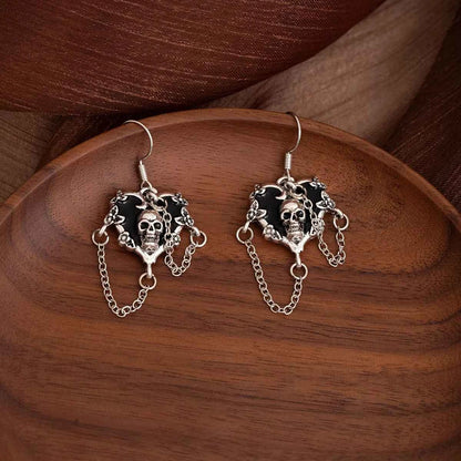 Halloween Alloy Heart Skull Earrings with Chain Detail