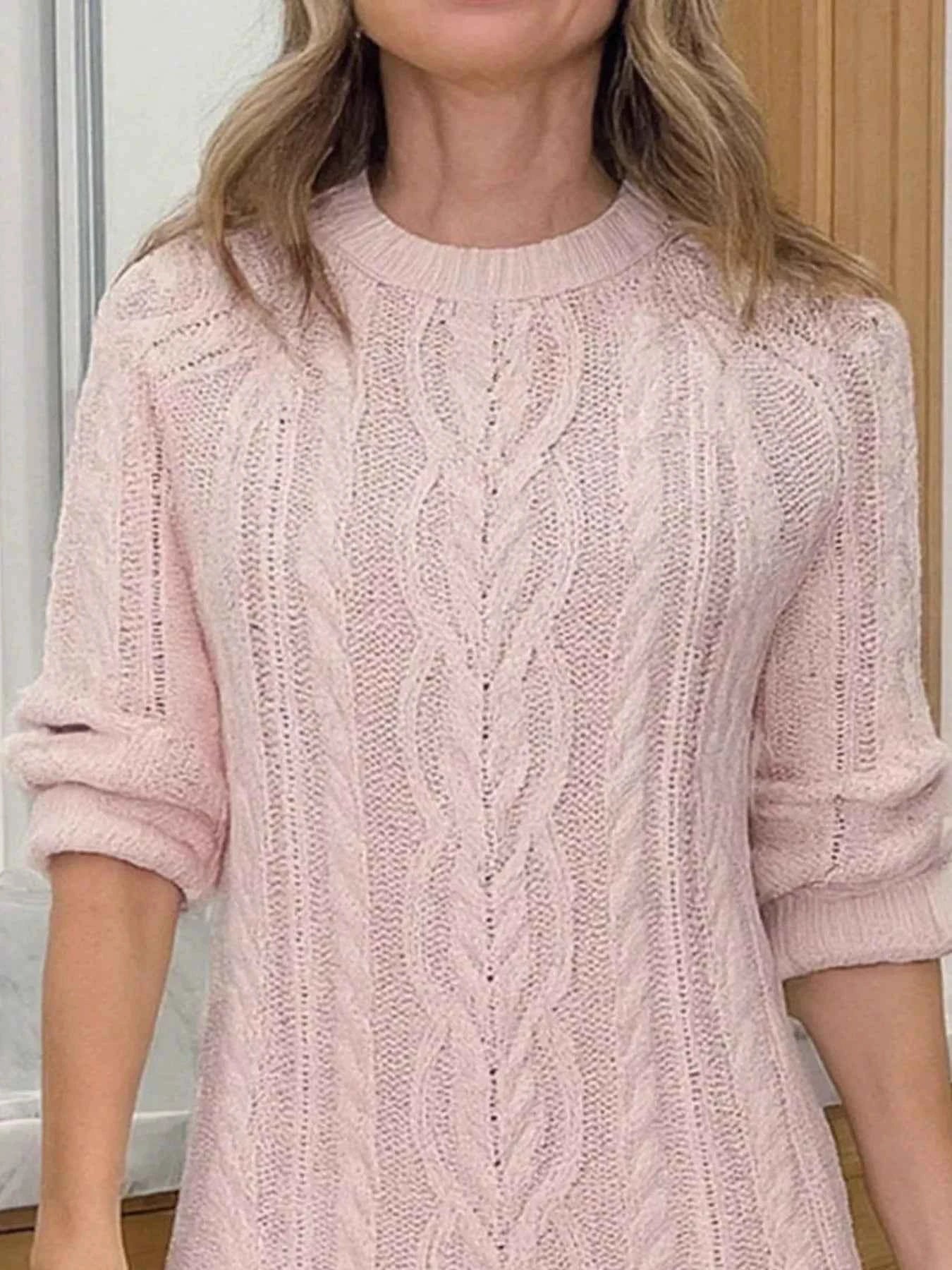 Full Size Cable Knit Pleated Hem Sweater Dress Plus Size