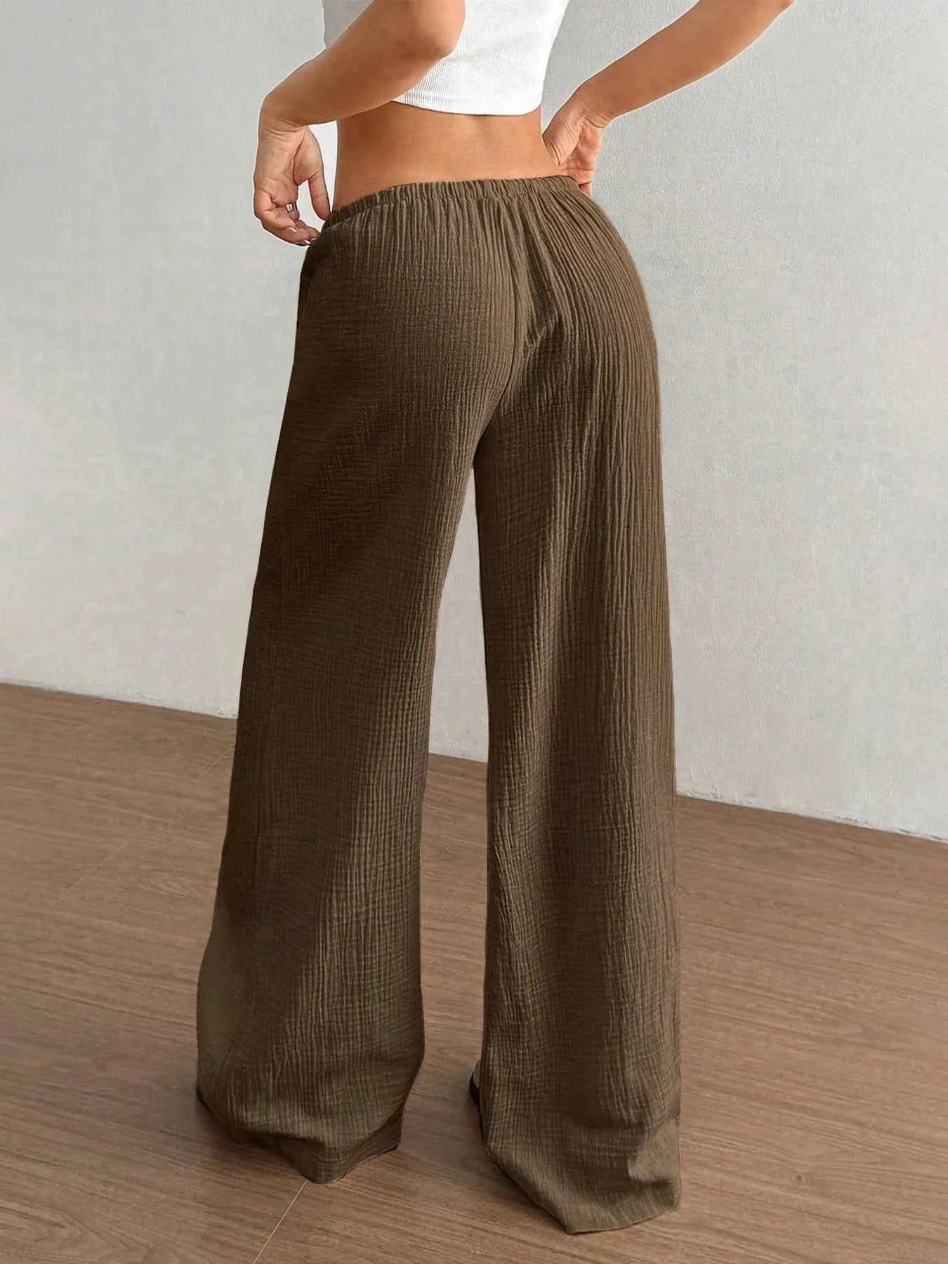 Drawstring Wide-Leg Casual Pants