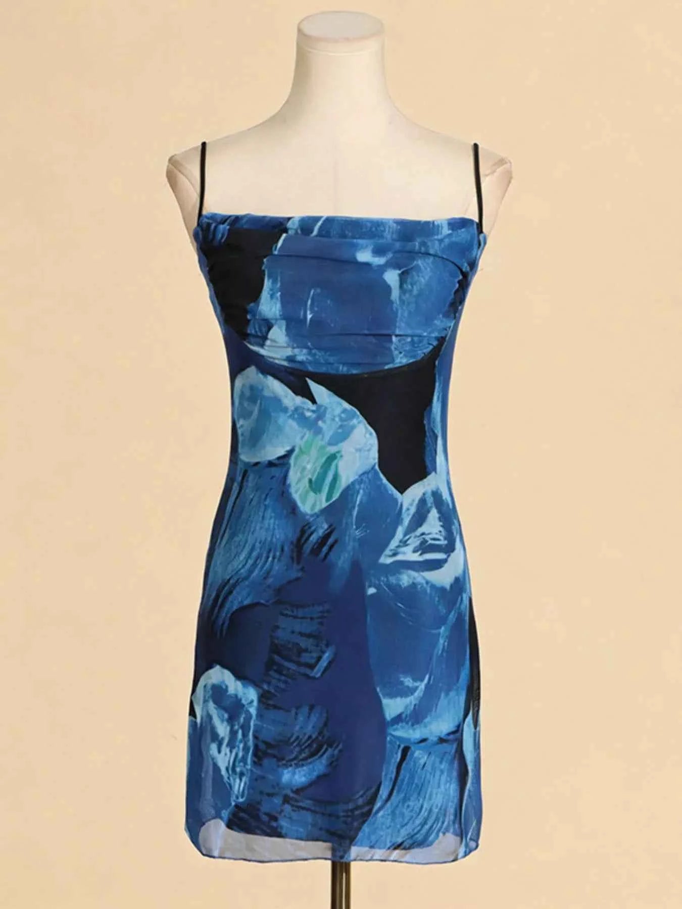 Printed Spaghetti Strap Mini Dress