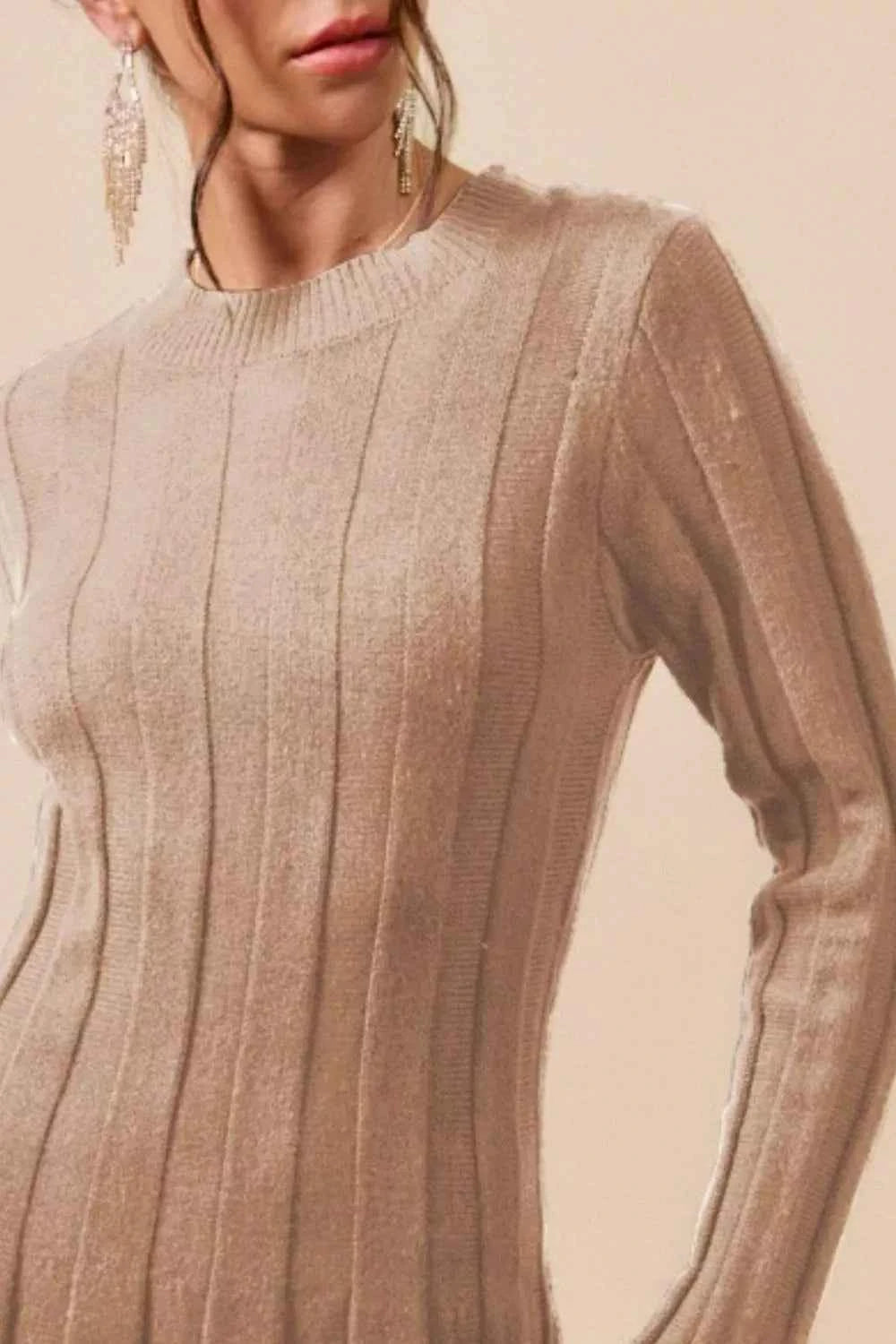 SO ME Ribbed Long Sleeve Mini Sweater Dress