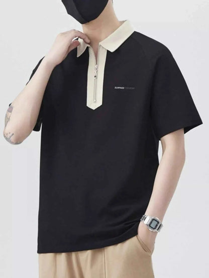 Men's Plus Size Quarter Zip Short Sleeve Polo