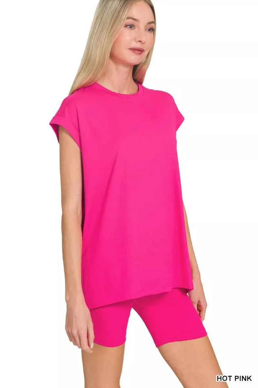 Zenana Brushed Dty Microfiber Top & Biker Shorts