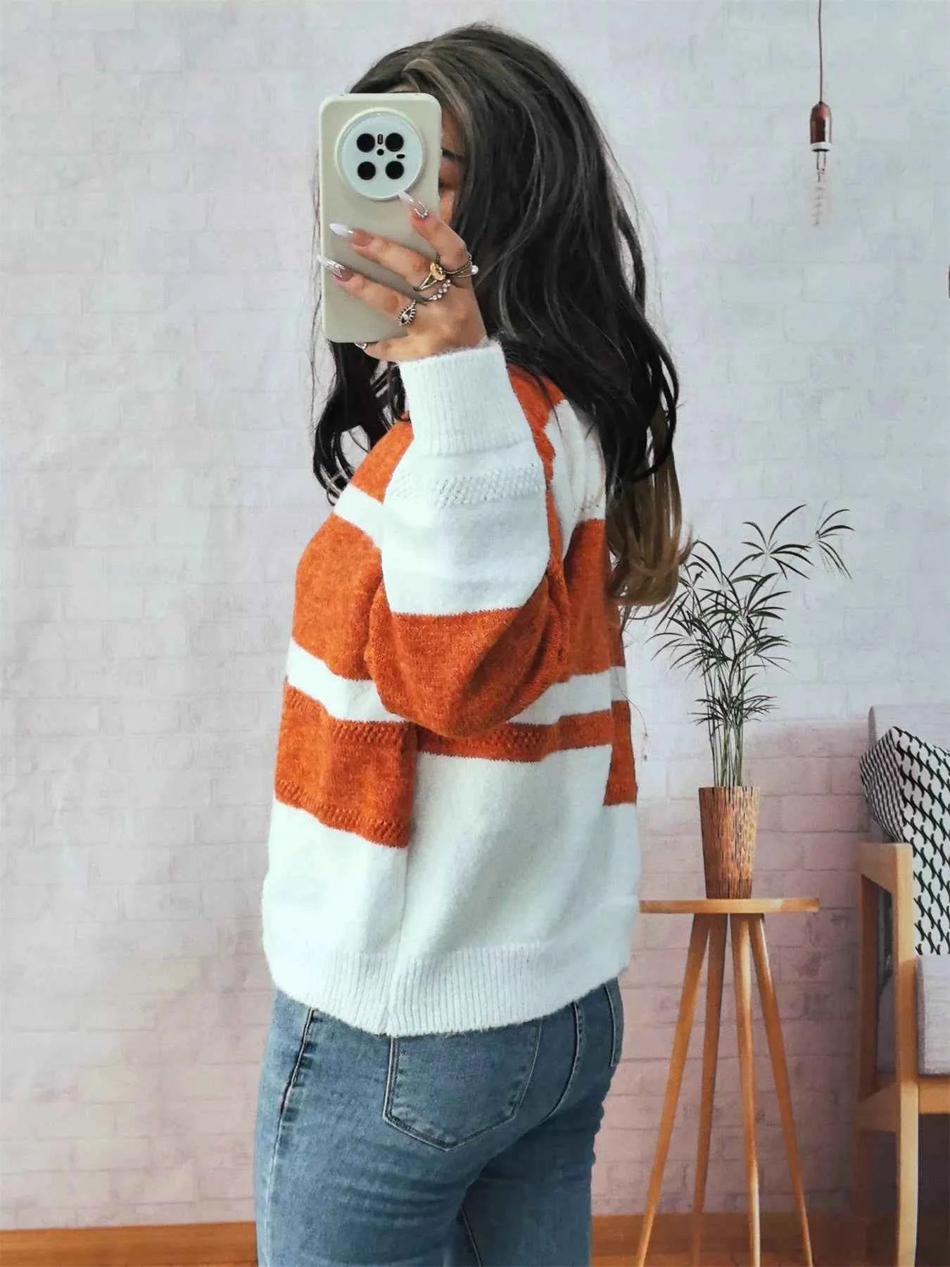 Color Block Round Neck Sweater