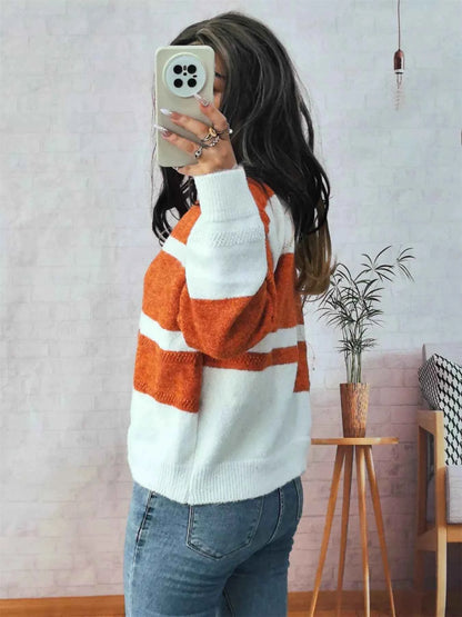 Color Block Round Neck Sweater