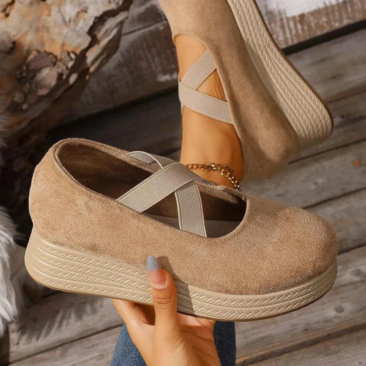 Crisscross Wedge Slip-Ons