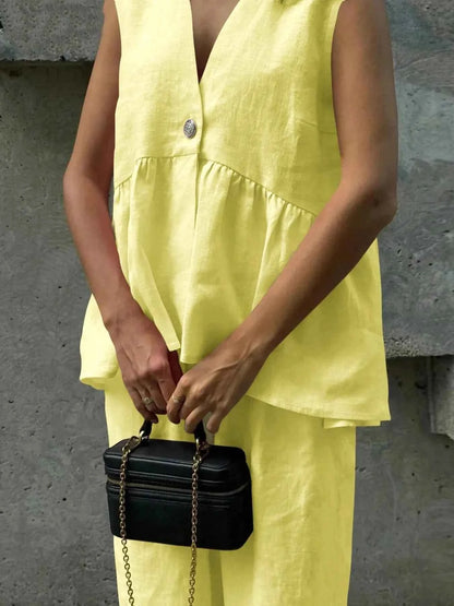 Button Down Peplum Vest and Pants Set