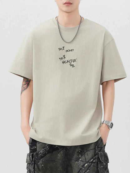 Men's Plus Size Letter Round Neck Short Sleeve T-Shirt