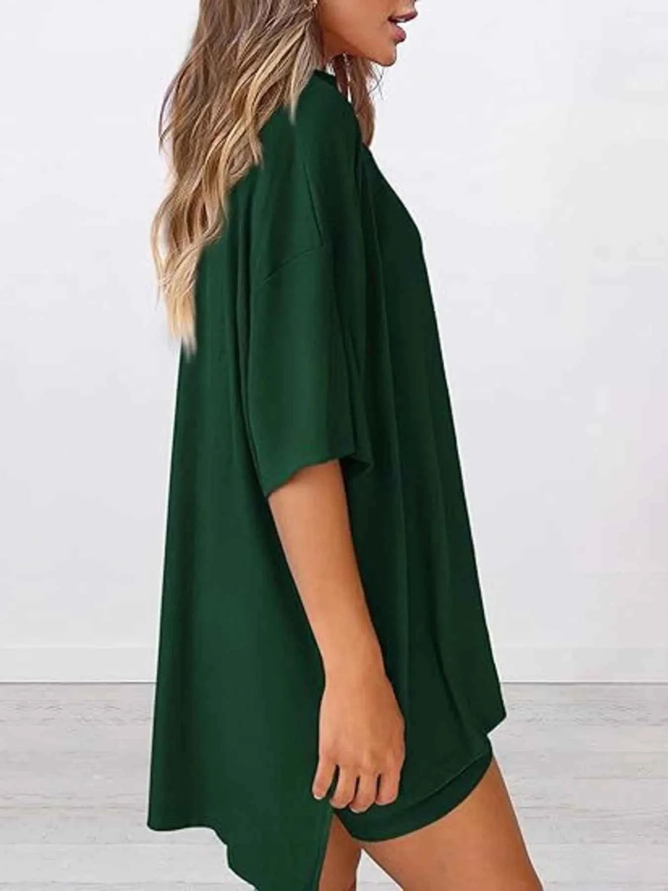Full Size Oversized Round Neck Top and Shorts Set Plus Size