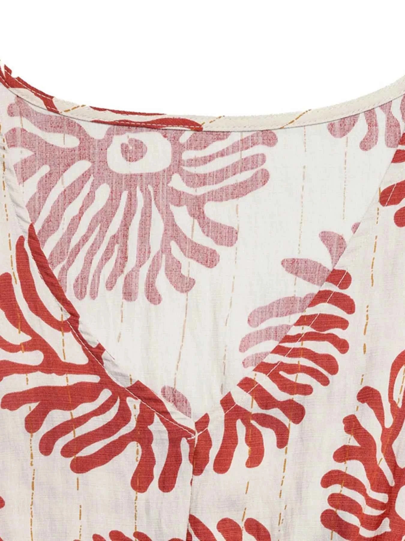 Printed V-Neck Cap Sleeve Dress