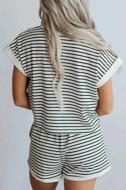 Striped Contrast Top and Shorts Set