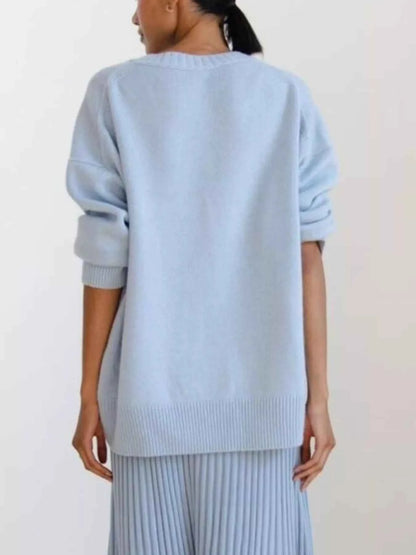 Ribbed Hem Round Neck Sweater