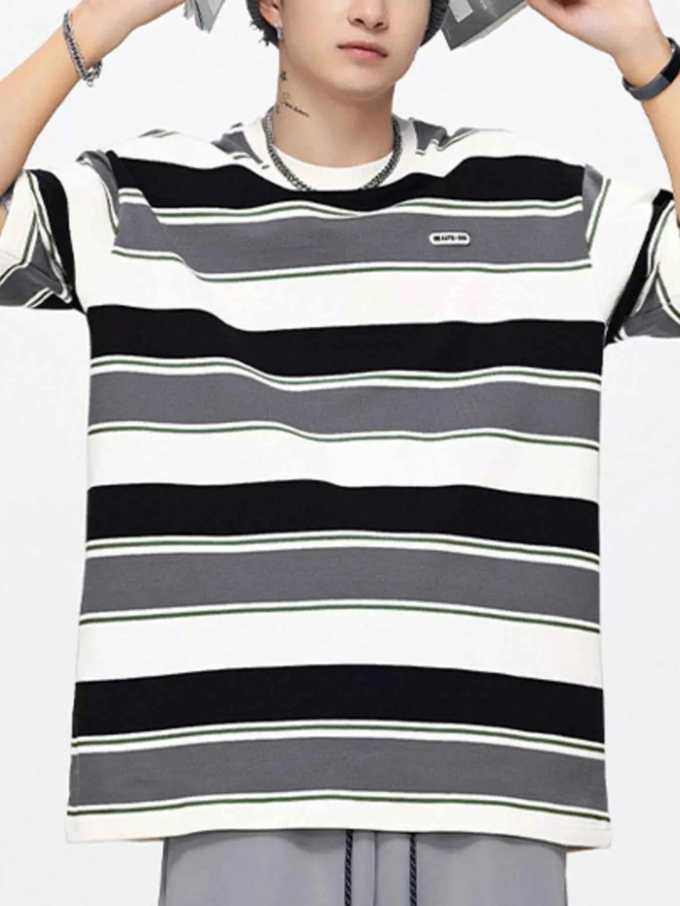 Men's Full Size Striped Round Neck Oversized T-Shirt Plus Size