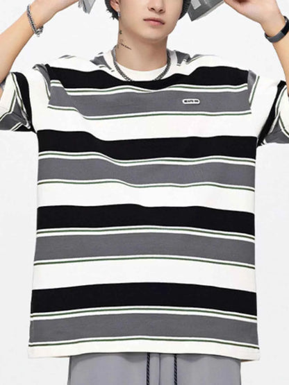 Men's Full Size Striped Round Neck Oversized T-Shirt Plus Size