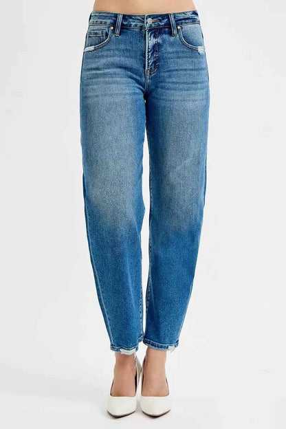 RISEN Tummy Control High Rise Ankle Slim Barrel Jeans