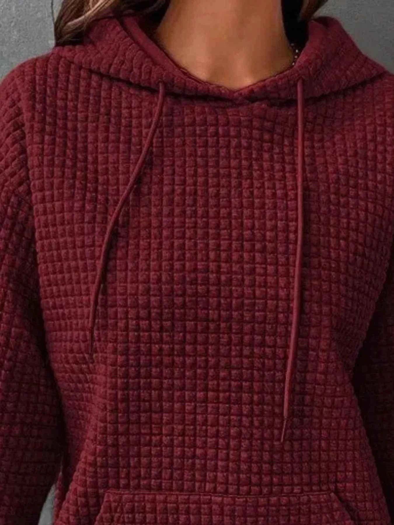 Full Size Textured Kangaroo Pocket Hoodie Plus Size