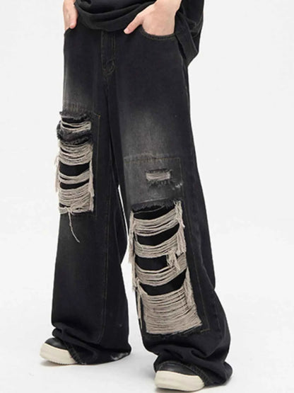 Men's Plus Size Distressed Wide Leg Jeans