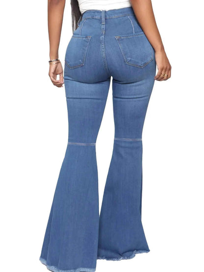 Full Size High-Waisted Raw Hem Flare Jeans Plus Size