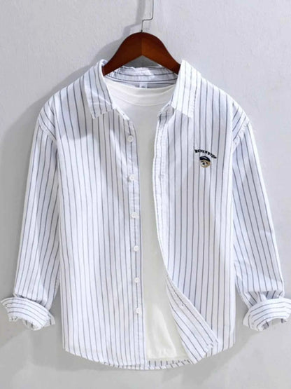 Men's Plus Size Striped Button Up Long Sleeve Shirt
