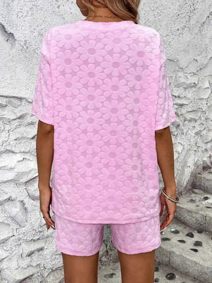 Flower Round Neck Top and Shorts Lounge Set