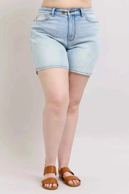 Judy Blue Full Size 2 Button Denim Shorts with Pockets Plus Size