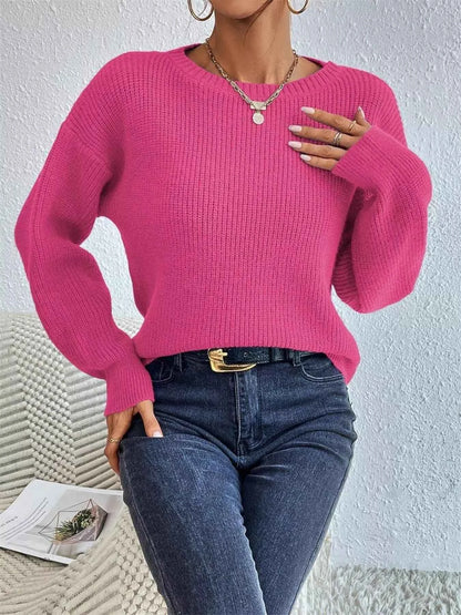 Ribbed Knit Dropped Shoulder Sweater