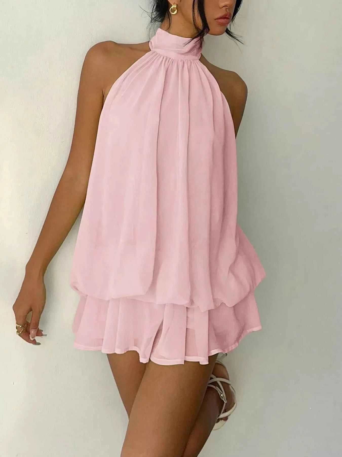 Halter Neck Ruched Mini Dress