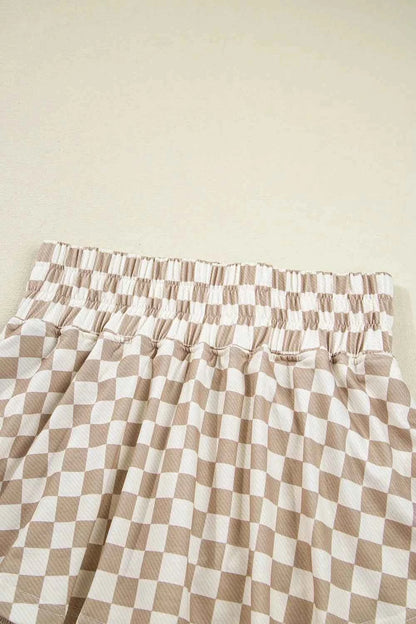 Checkered Long Sleeve Top and Skirt Two-Piece Set