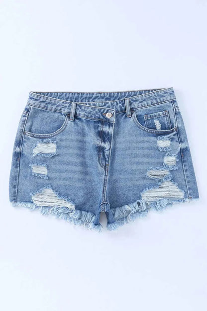 High Rise Crossover Waist Denim Shorts