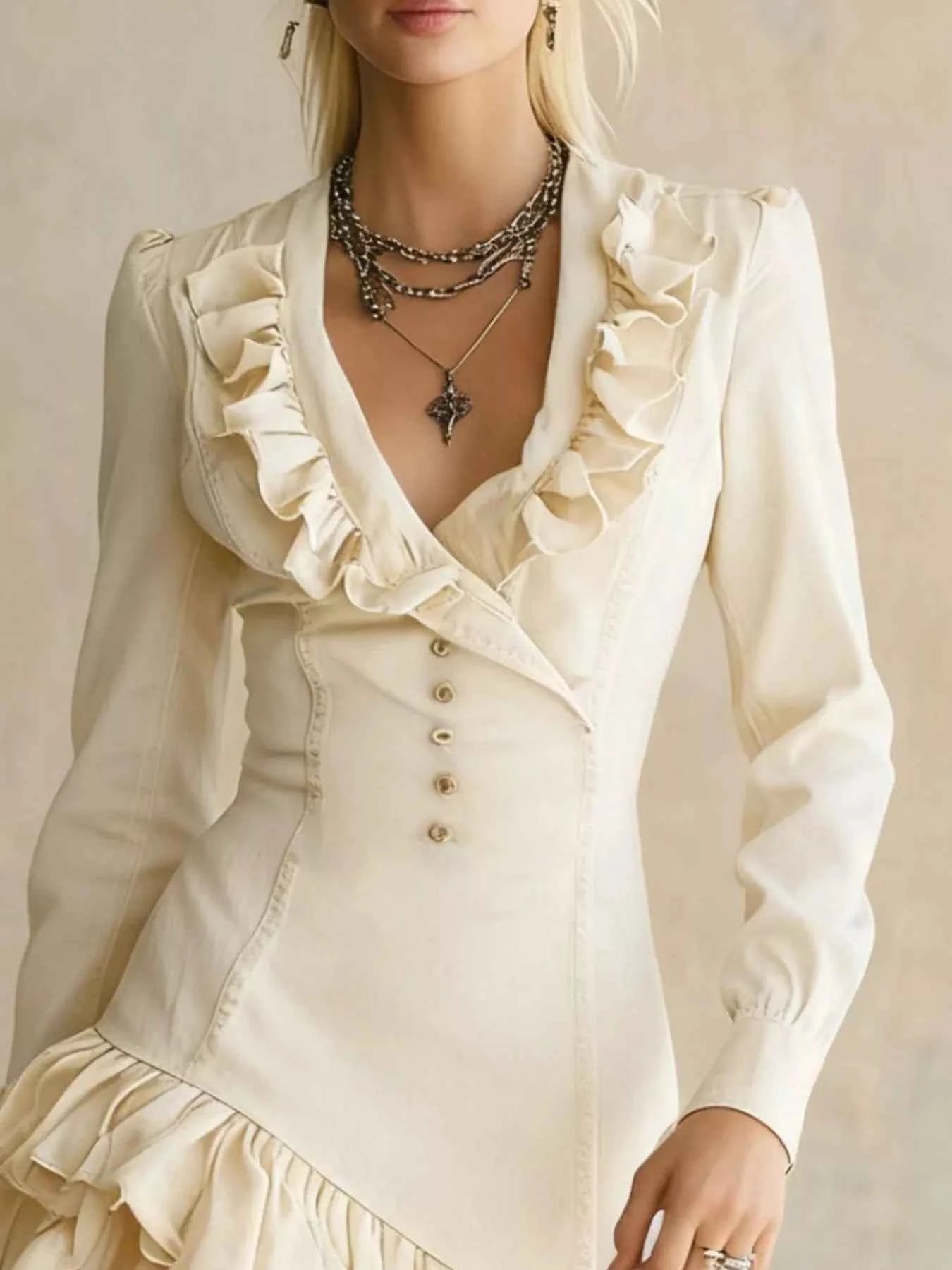 Full Size Ruffled High-Low Denim Dress Plus Size