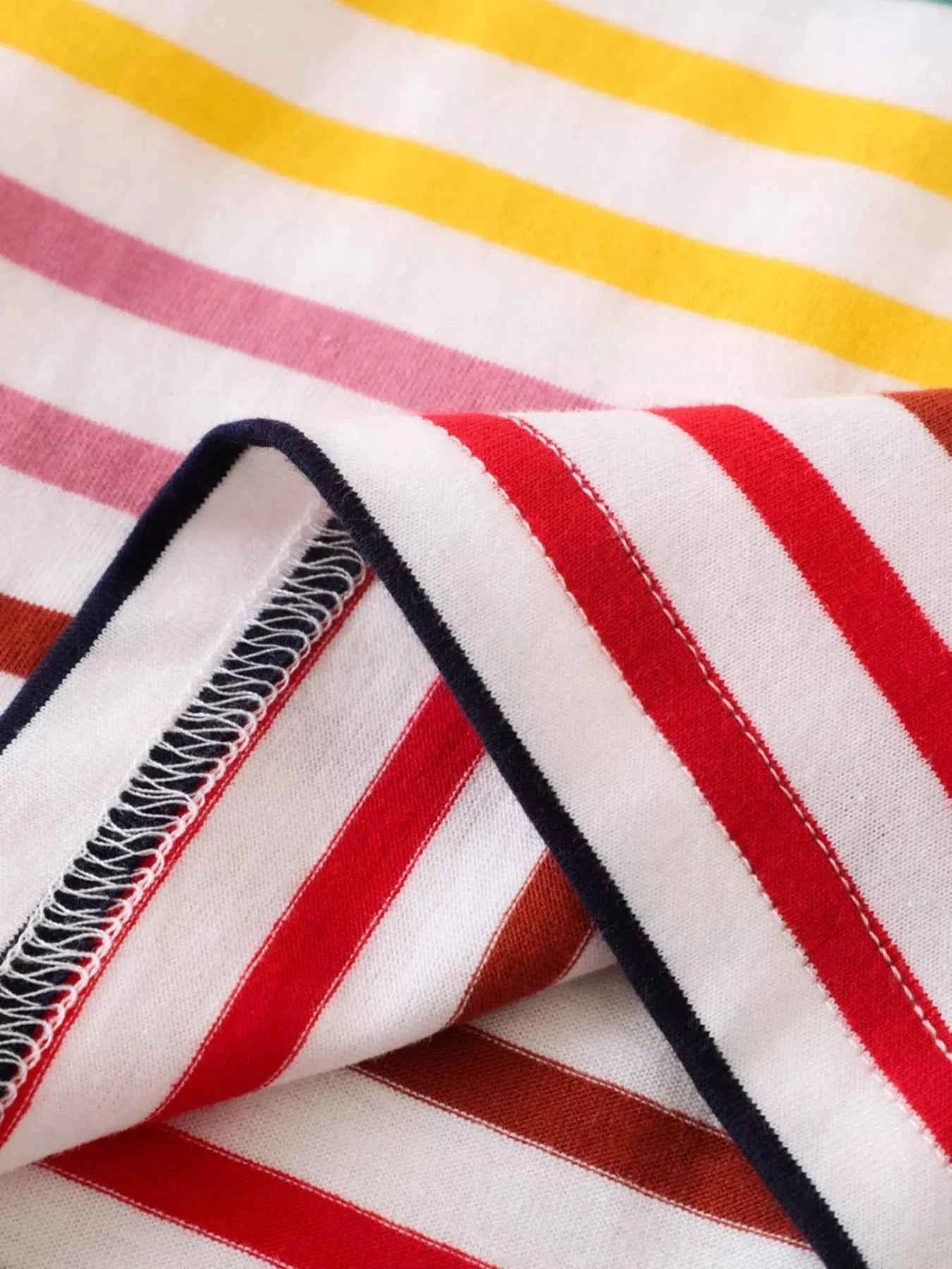 Children's Colorful Striped Polo Shirt and Car Print Shorts Set
