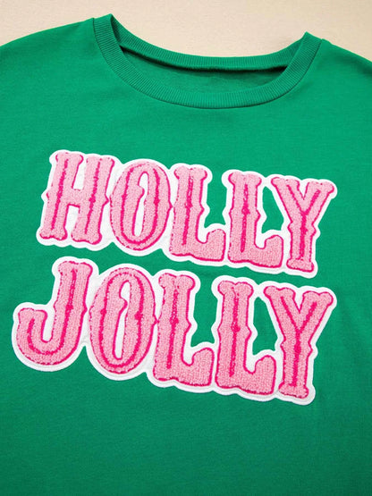 HOLLY JOLLY Towel Embroidered Christmas Holiday Sweatshirt