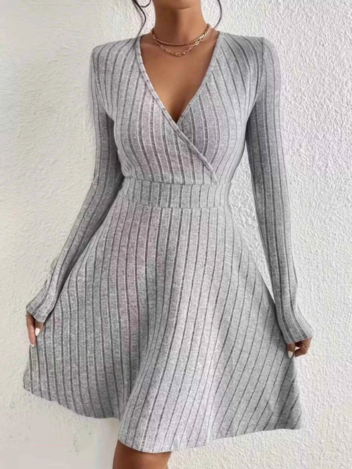 Ribbed Knit Wrap Mini Dress