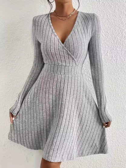 Ribbed Knit Wrap Mini Dress