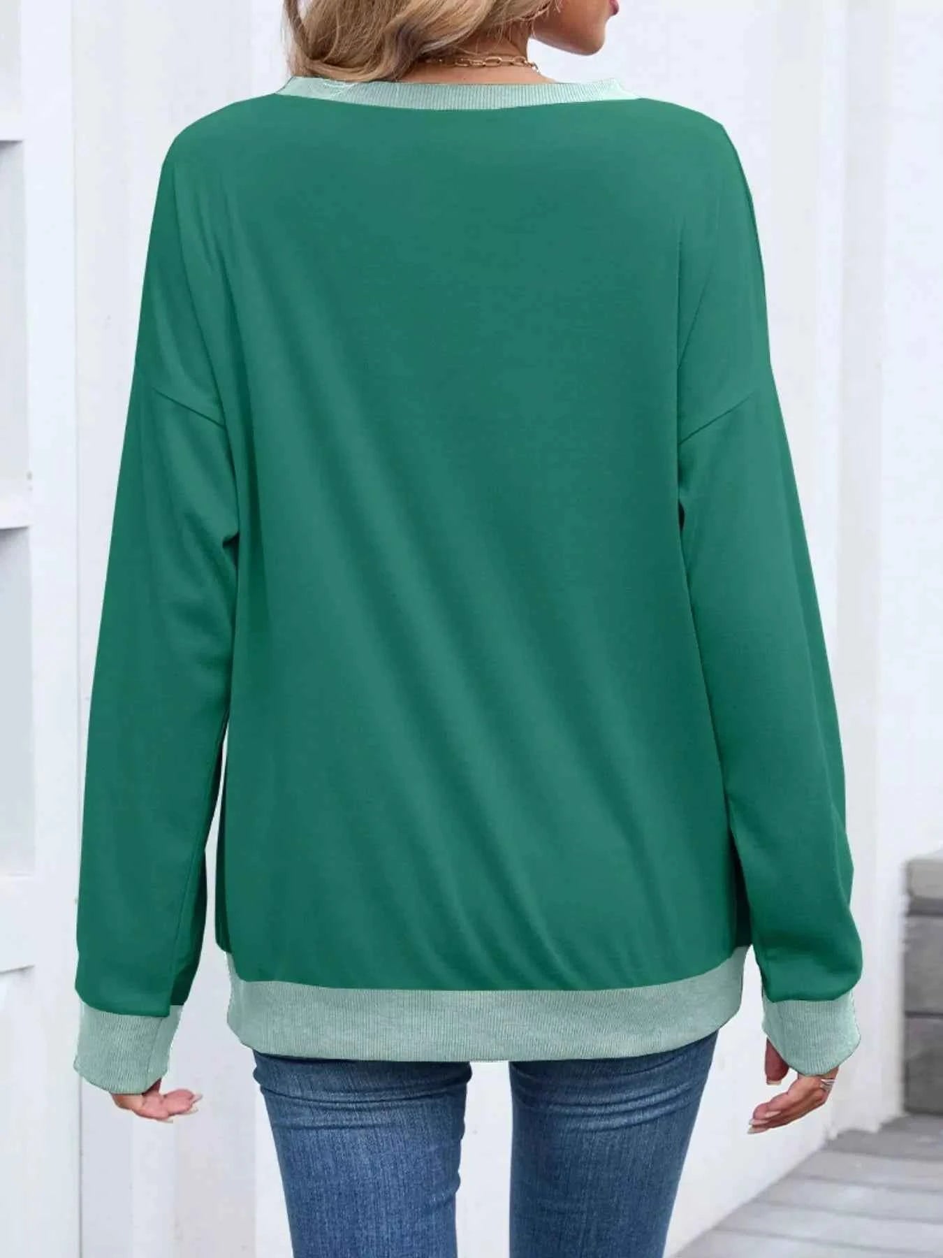 Contrast Trim Long Sleeve Sweatshirt
