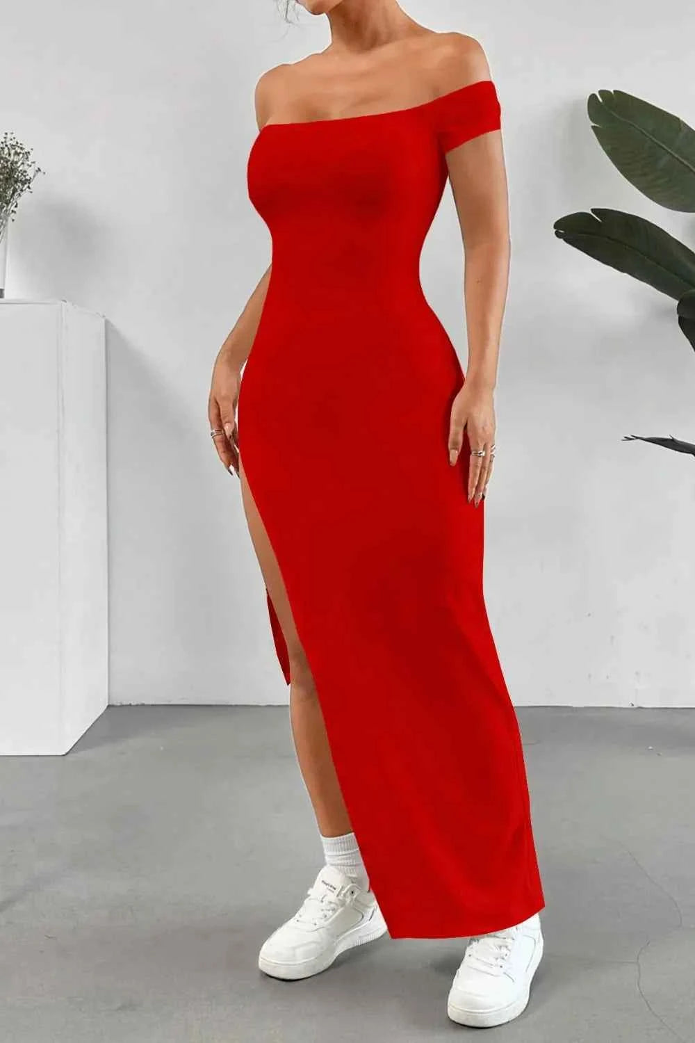 Off Shoulder Slit Maxi Dress