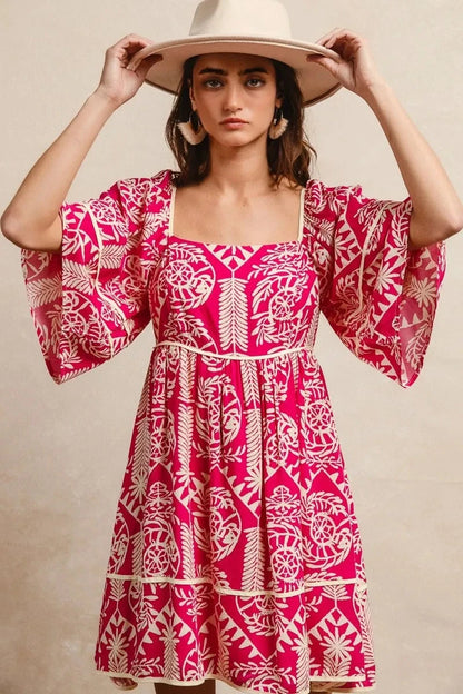 BiBi Aztec Woven Printed Contrast Binding Dress