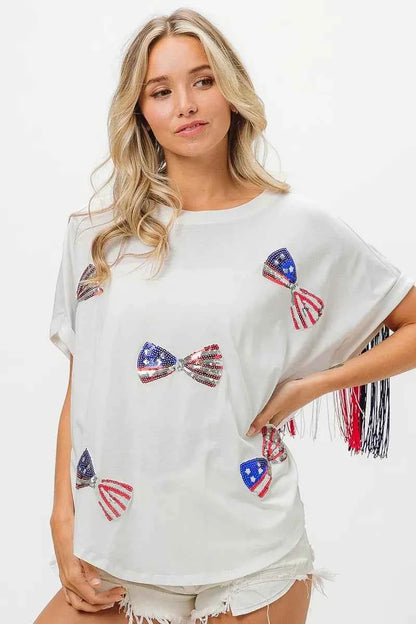 BiBi American Flag Sequin Ribbon T-Shirt