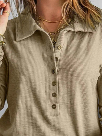 Full Size Button Detail Long Sleeve Top Plus Size