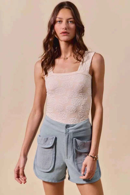 SO ME Mineral Washed Terry High Rise Cargo Shorts