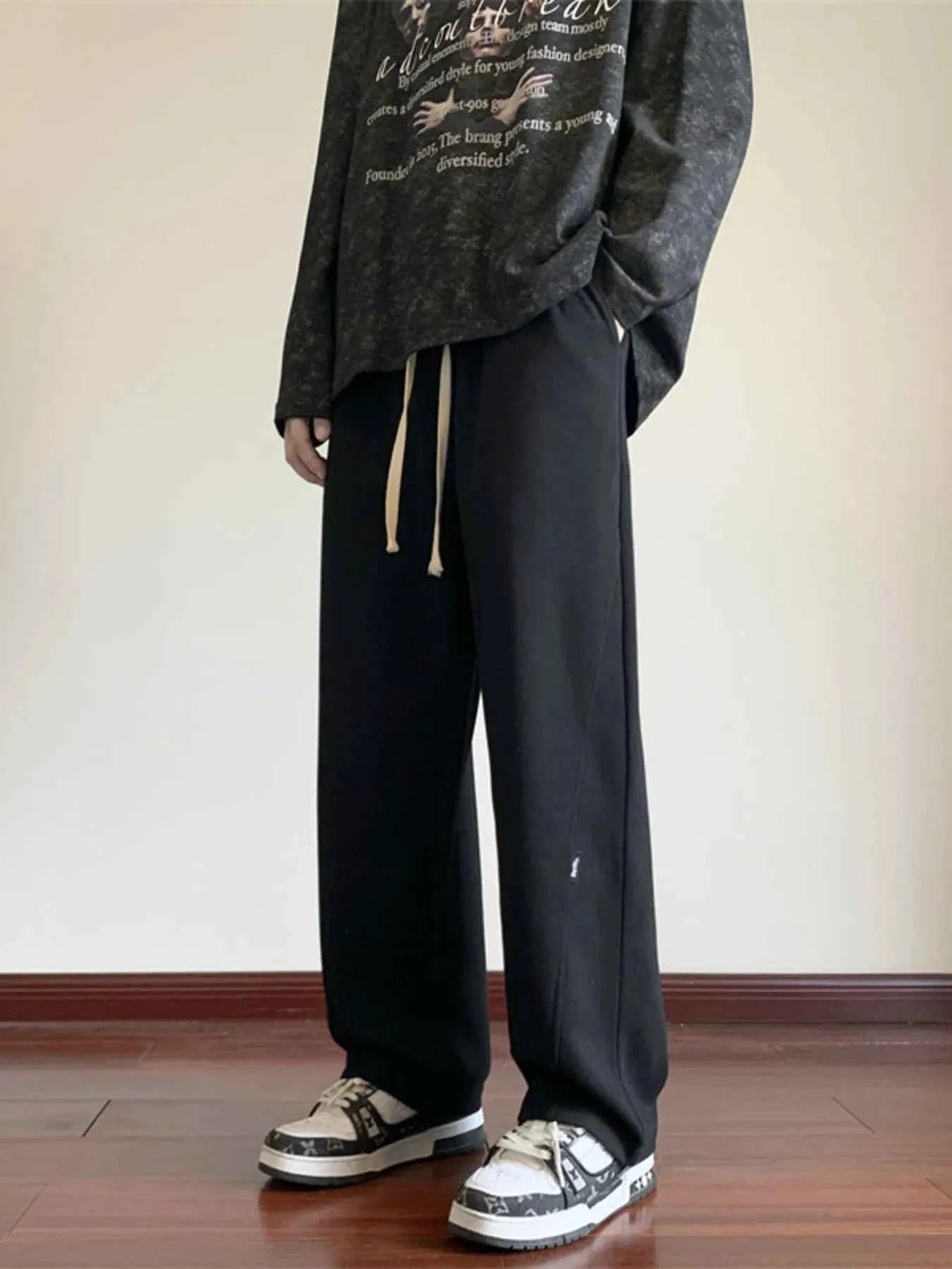 Men's Plus Size Relaxed Wide-Leg Drawstring Pants