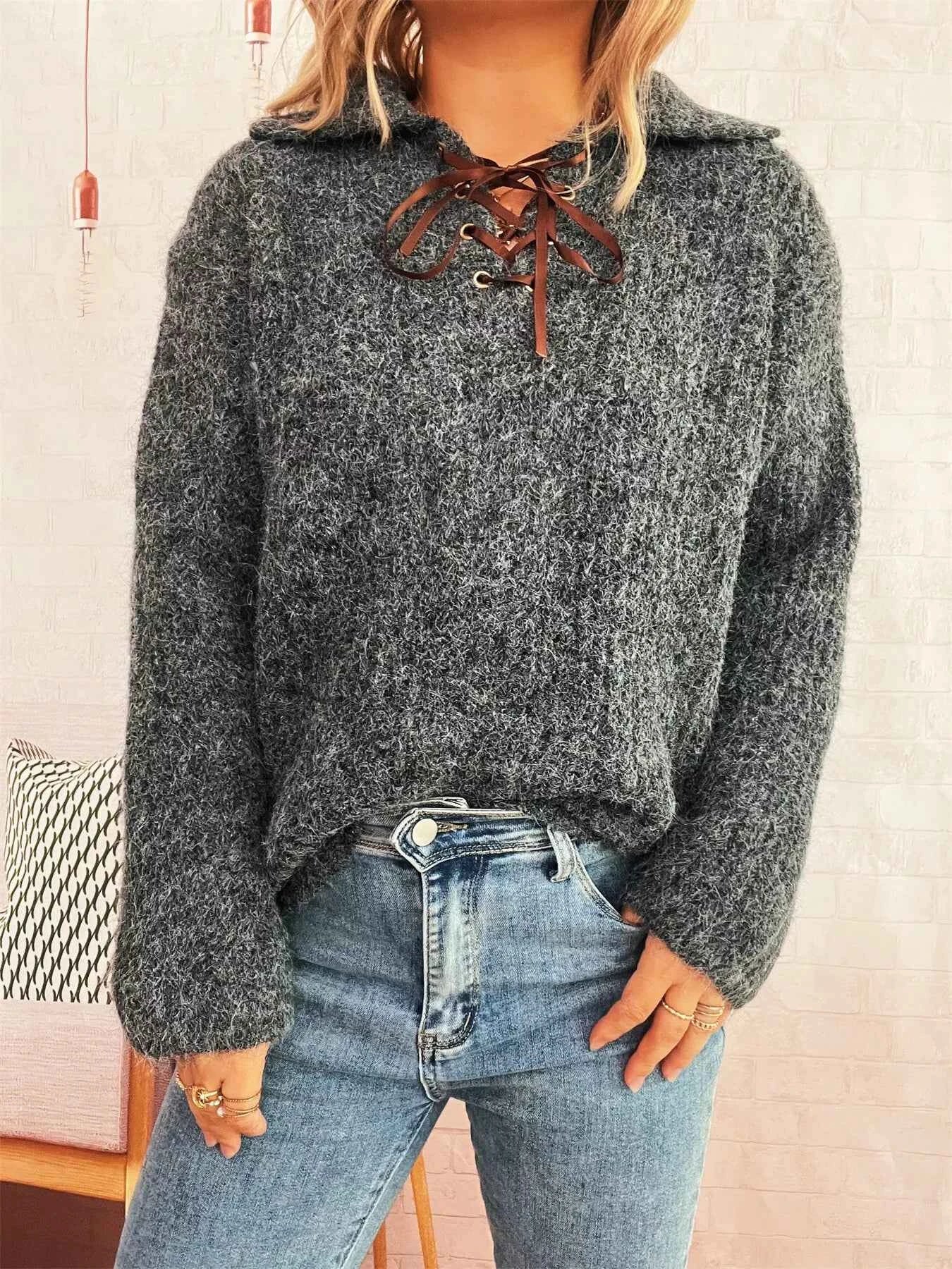 Lace Up Long Sleeve Sweater