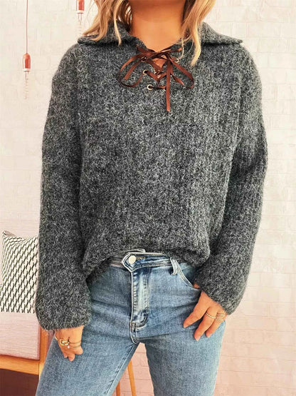 Lace Up Long Sleeve Sweater