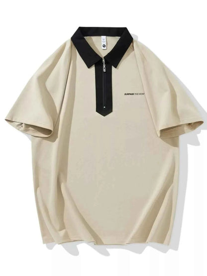 Men's Plus Size Quarter Zip Short Sleeve Polo