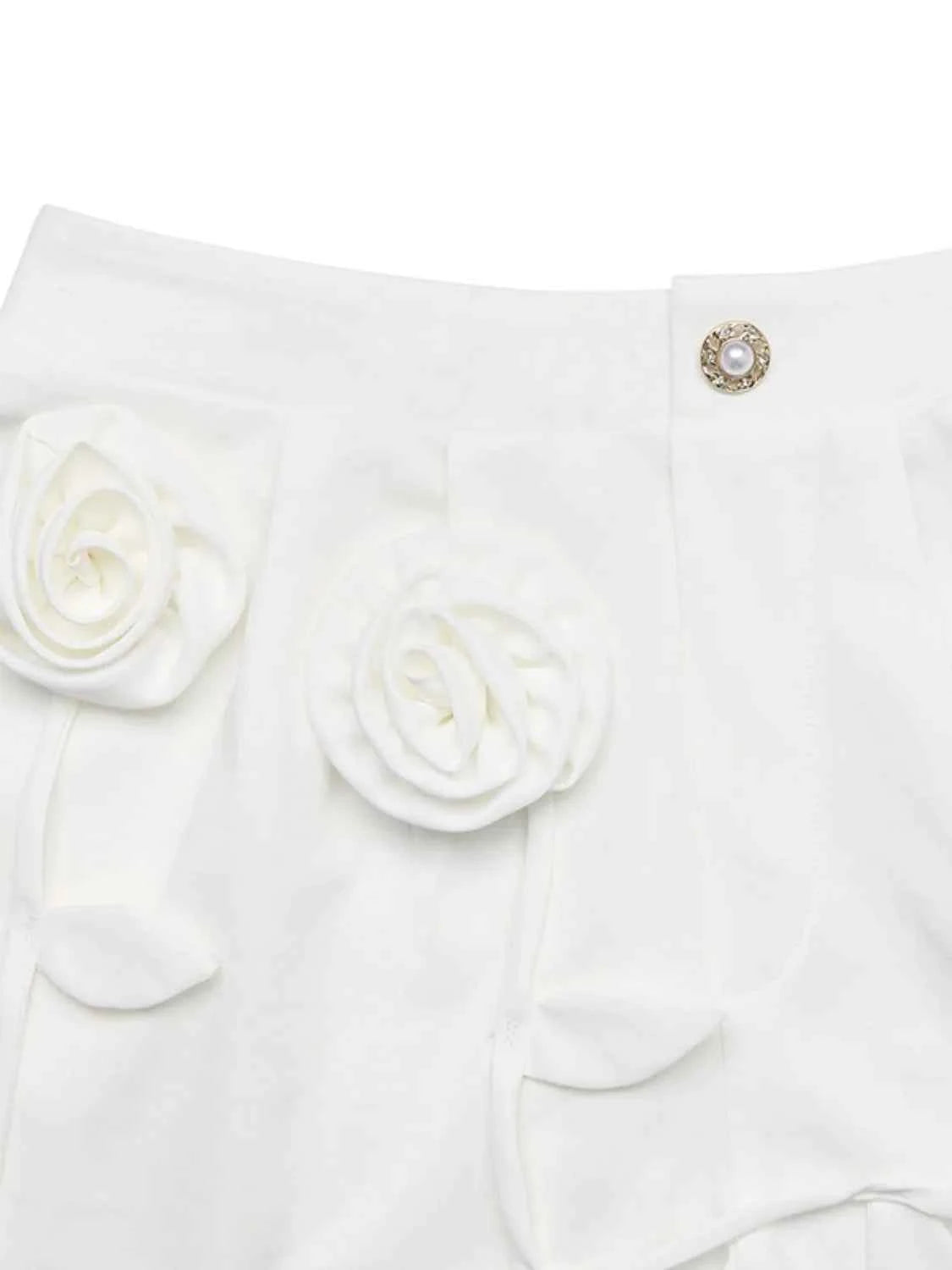 3D Flower Applique High-Waisted Shorts