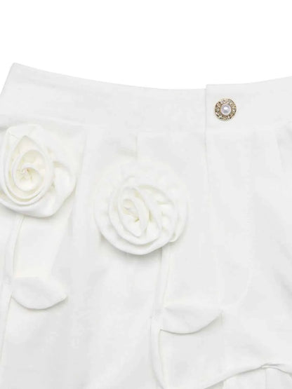 3D Flower Applique High-Waisted Shorts