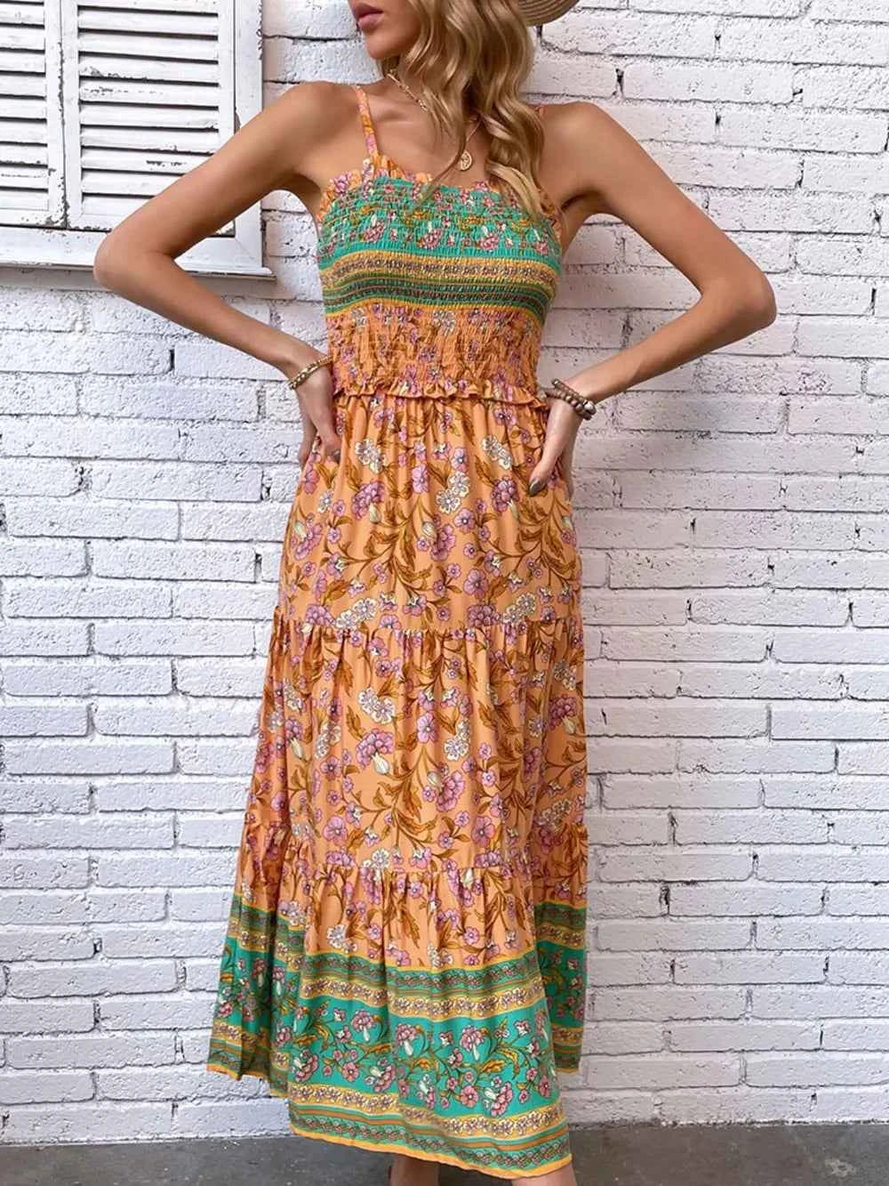 Printed Square Neck Midi Cami Dress