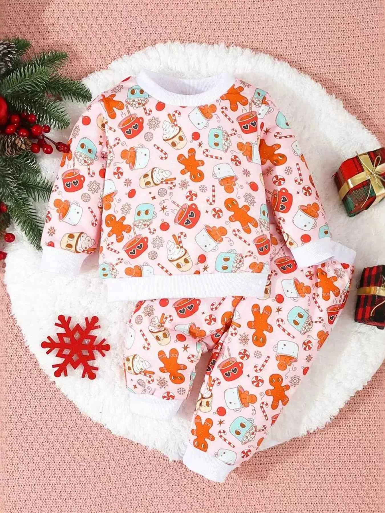 Children's Christmas Santa Print Long Sleeve Set