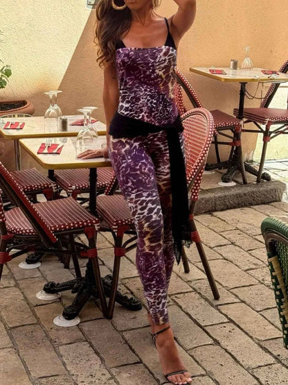 Leopard Spaghetti Strap Jumpsuit
