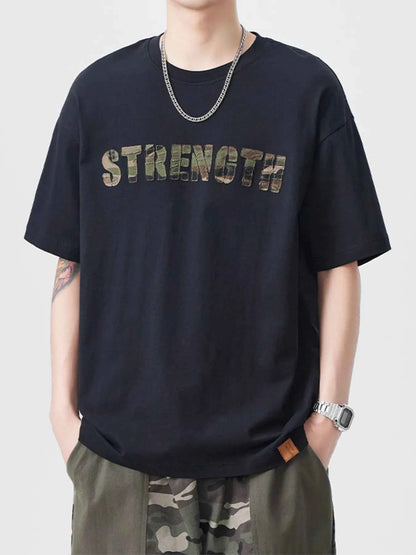 Men's Plus Size Round Neck Letter Graphic T-Shirt